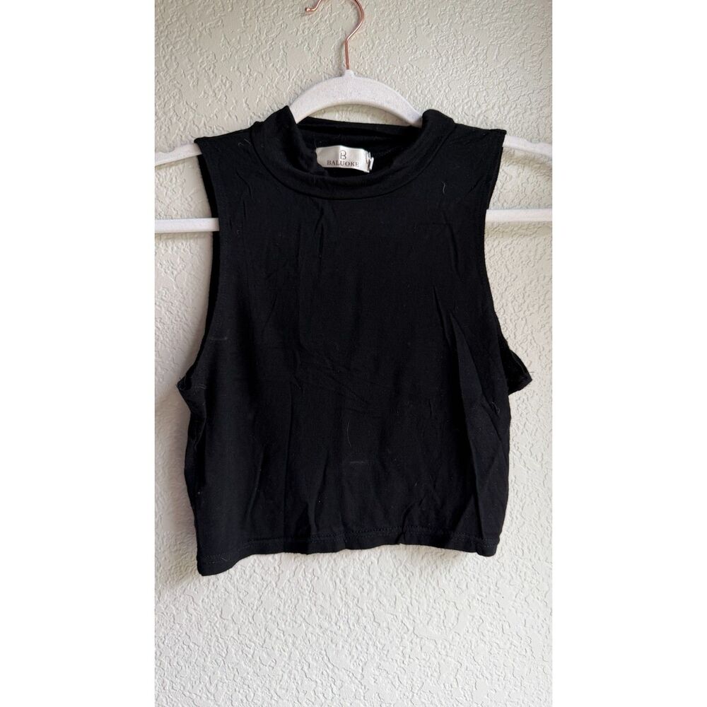 Balouke Black Mock Neck Sleeveless Crop Top Deep Armhole 2010s